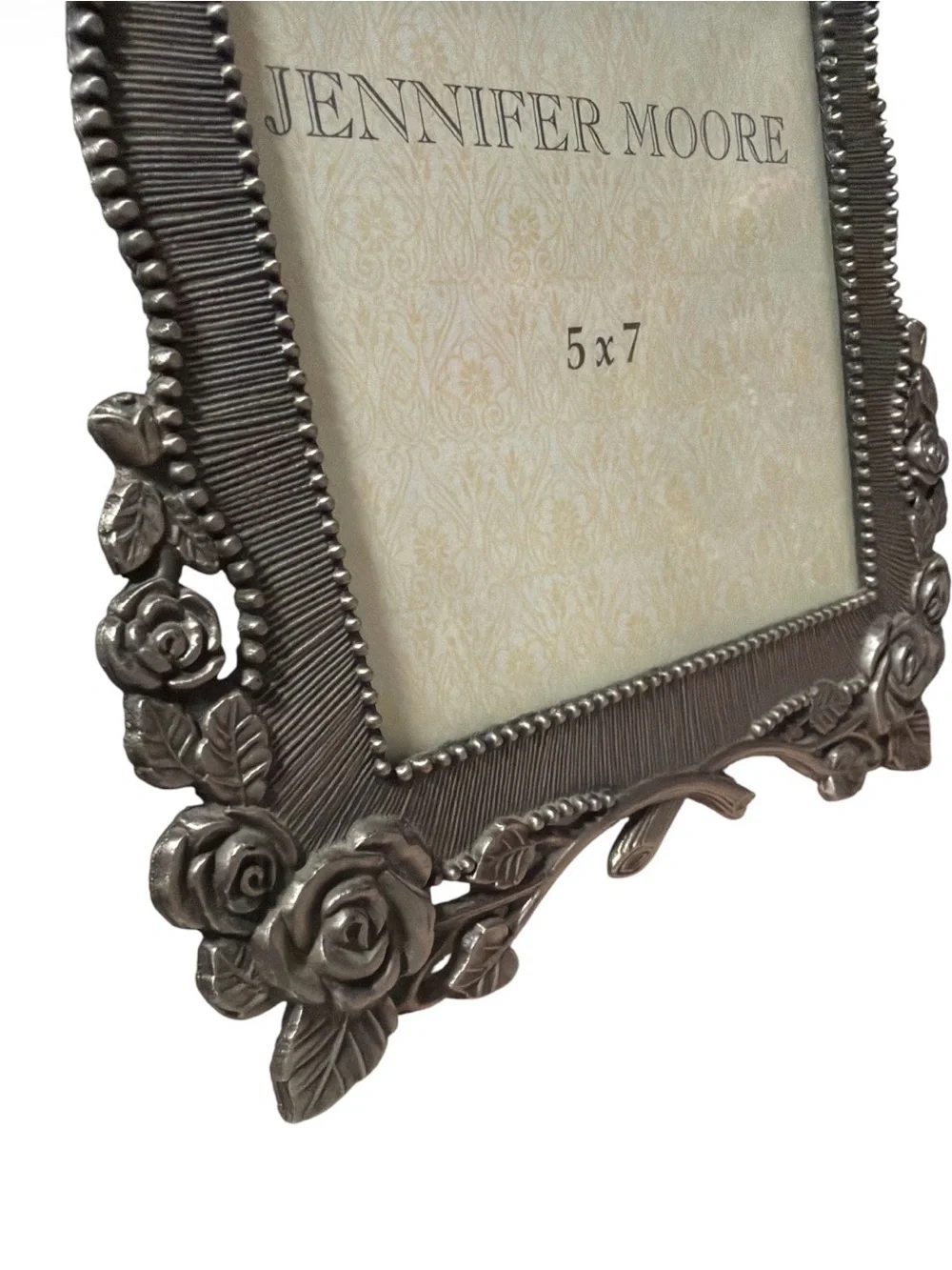 Jennifer Moore Victorian Metal Rose Picture Frame 5x7 Vintage Style Pewter